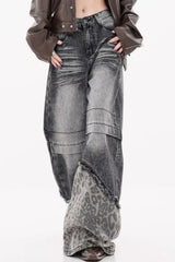 Patchwork Leopard Wide Leg Jeans