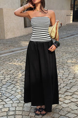 Strapless Stripe Patchwork Elegant Maxi Dress