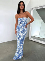 Multi Floral Graceful Split Long Dress