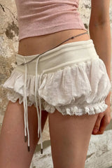 Ruffle Trim Drawstring Low Rise Bodycon Casual Shorts
