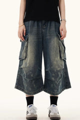 Multi Pocket Ruched Cargo Relaxed Straight Jeans