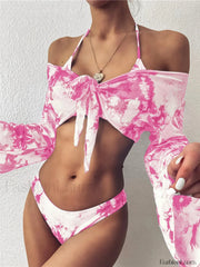 Tie-Dye Halter Beach Bikini Three Piece Set