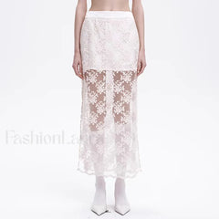Lace Mesh Side Slit Crochet Skirt