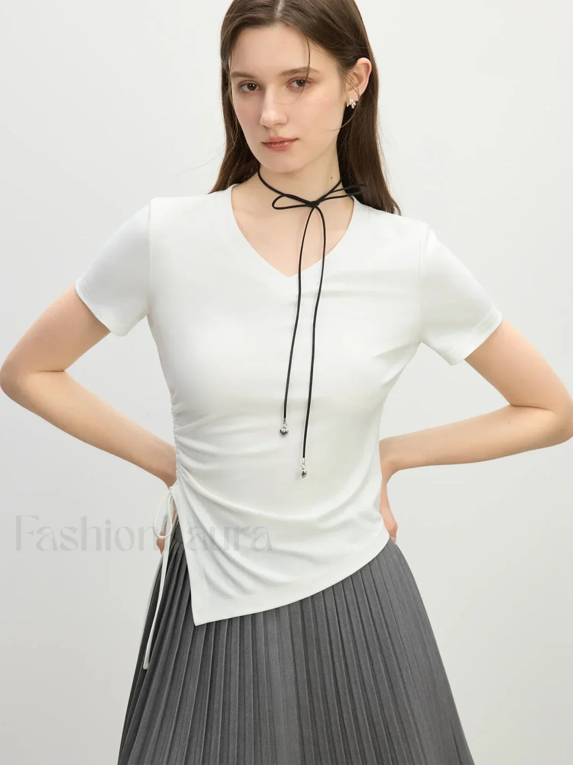 Cooling V-Neck Drawstring Crop T-Shirt