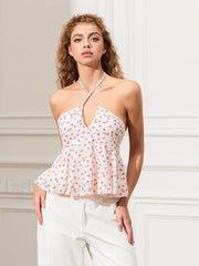 Floral Cross-Halter Peplum Crop Top