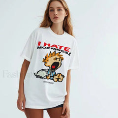 Hate Morning Cartoon Harajuku Loose Casual T-Shirt