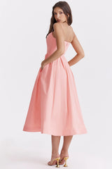 Solid Sexy Backless Spaghetti Strap Swing Prom Dress