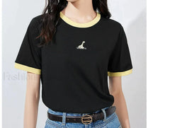 Animal Embroidery Contrast Cotton T-Shirt