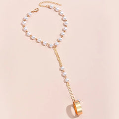 Bohemian Style Pearl Accent Chain Finger Bracelet
