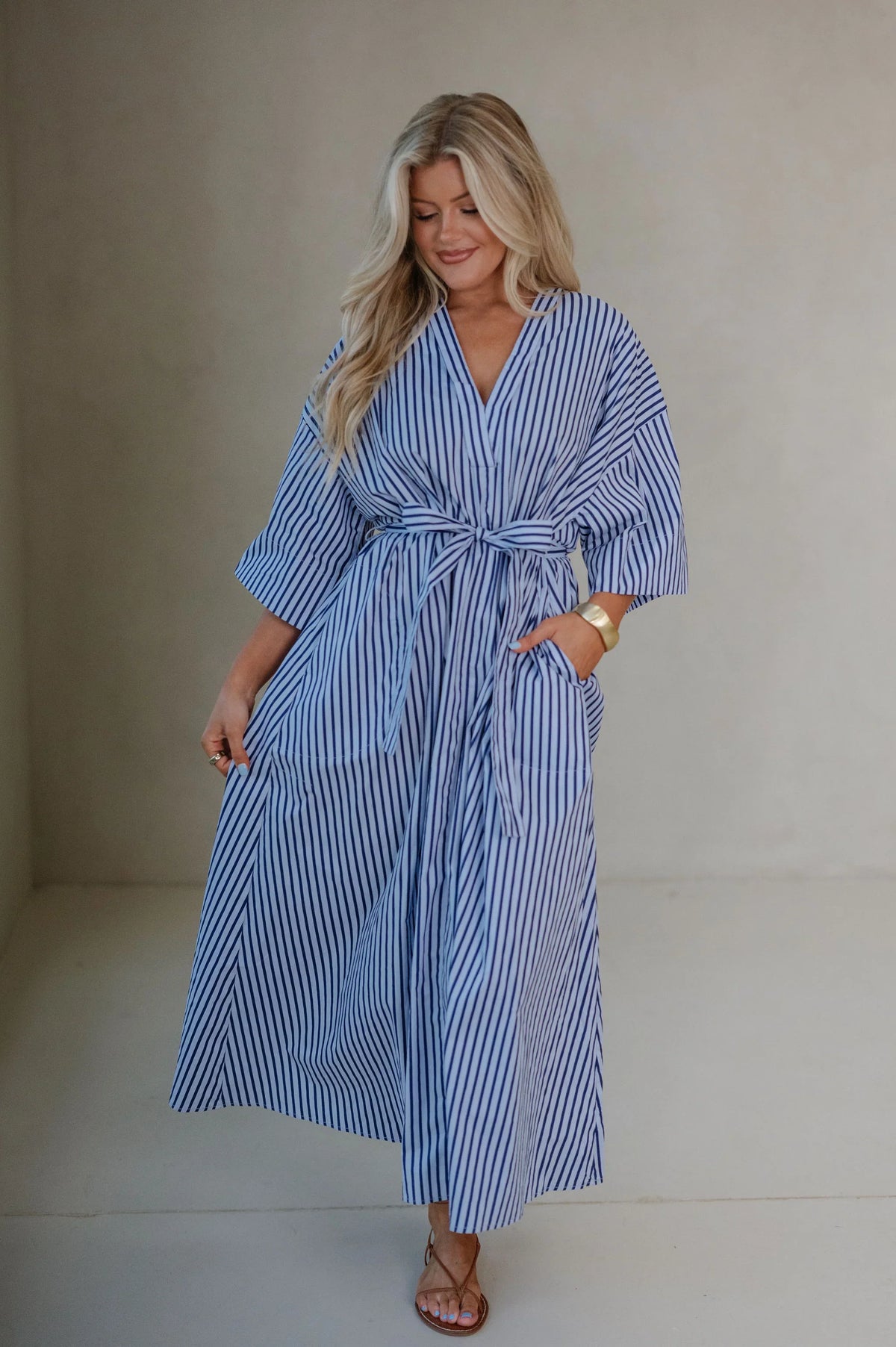 Molly Striped Midi Dress-Blue