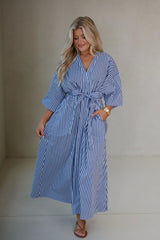 Molly Striped Midi Dress-Blue
