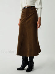 Maple Corduroy Graceful Midi Skirt