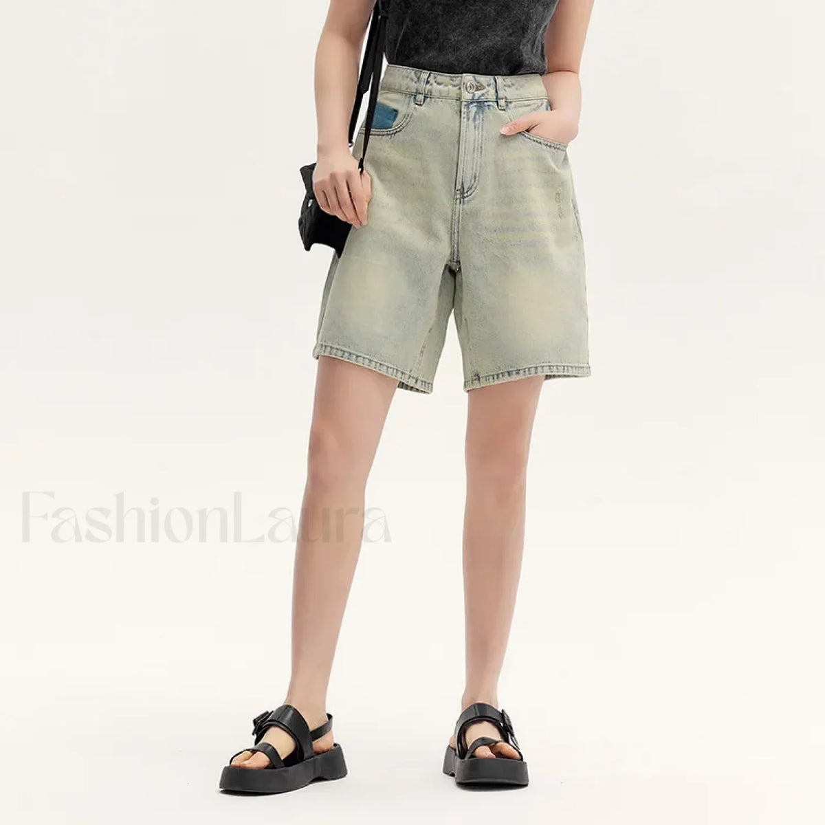 Trendy Bermuda Straight-Leg Denim Street Style Short