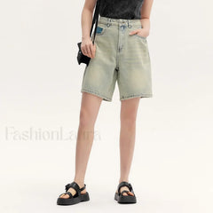 Trendy Bermuda Straight-Leg Denim Street Style Short