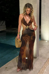 Deep V Neck Side-Slit Bodycon Maxi Dress