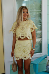 Eyelet Skirt Set-Yellow