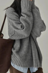 Minimalist Retro Crewneck Solid Color Loose Fit Knit Sweater