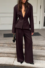 Plunging Neckline Two Piece Blazer Pants Set