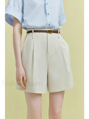 High Waist Pleated Design Twill Office Lady Solid Short