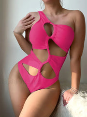 One Shoulder Hollow Push Up One Piece