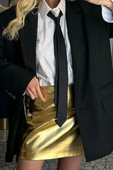 Solid Metallic Bodycon Mini Skirt