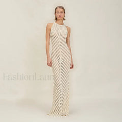 Knitted Hollow Suspender Backless Split Cut Out Cover Up