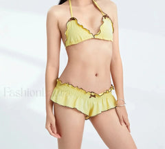 Frilled Padded Back-Tie Bikini Set