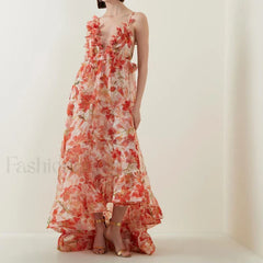 Deep V Ruffle Floral Dress
