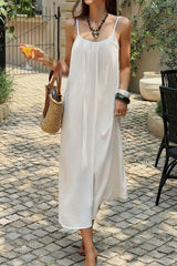 White Textured Ruched Resort Midi Dress