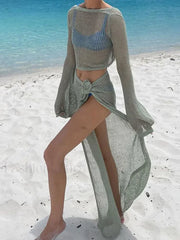 Slit Cut Sexy Long Sleeve Cover Up