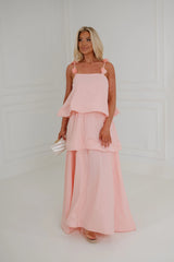 Lanie Tiered Midi Dress-Pink