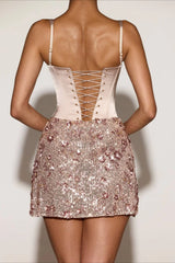 3D Floral Sequin Satin Bodycon Spaghetti Strap Mini Dress