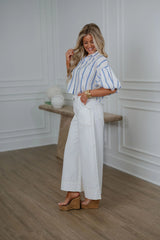 Stitch Detail Wide Leg Pant-Ecru