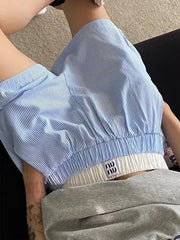 Striped Patchwork Baggy Elastic Waist Retro Casual Short
