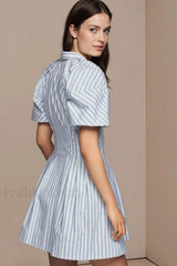 Collared Striped Shirt Button-Front Work Skirt