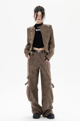 Cropped Biker Style Leather Jacket