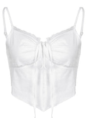 Tie Back Lace Trim Crop Cami Top
