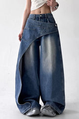 Asymmetric Panel Patchwork Wide Leg High Waist Jeans