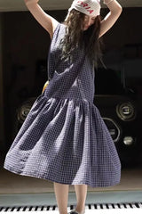 Plaid Sleeveless Loose Waist A-Line Maxi Dress