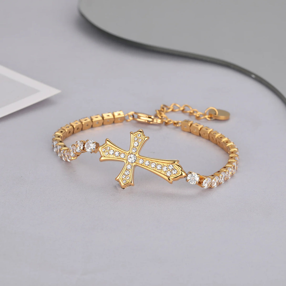 Sparkly Full Zircon Cross Titanium Steel Fadeless Chain Bracelet