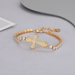 Sparkly Full Zircon Cross Titanium Steel Fadeless Chain Bracelet