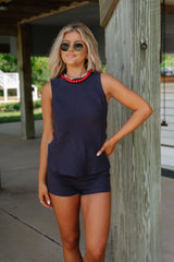 Juda Linen Shorts Set-Navy