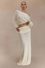 Ribbed Knit Off Shoulder Maxi Skirt Set