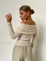 Wool Slim Off-Shoulder T-Shirt