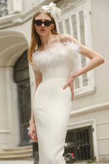Faux Fur Trim Strapless Bodycon Dress