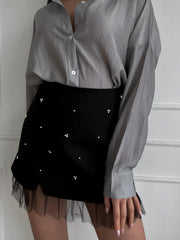 Beaded Tulle Trim A Line Skirt