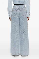 Rhinestone High Waist Denim Wide Leg Jeans