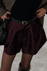 Solid Faux Leather High Waist Tailored Shorts