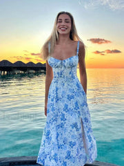 Elegant Floral Print Spaghetti Strap A-Line Floral Dress