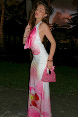 Floral Waist-Cinched Backless Tie Maxi Dress